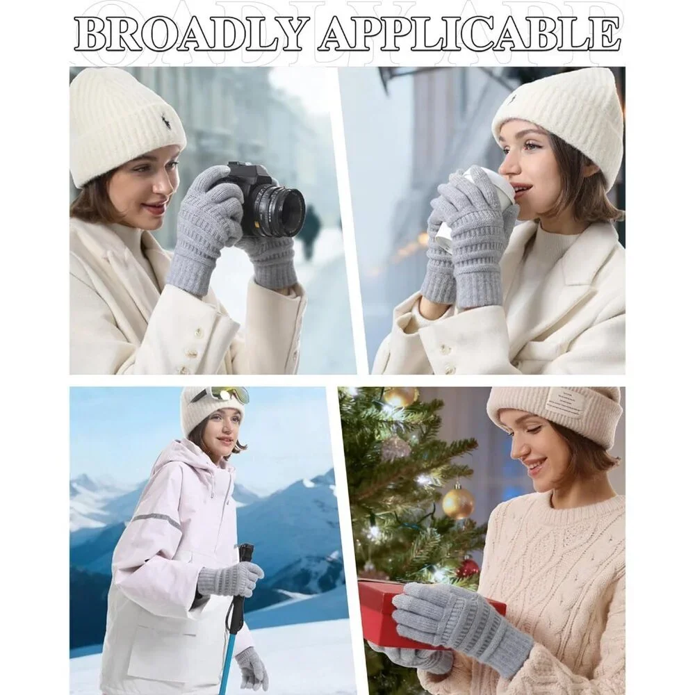 Winter Gloves Women Thermal Fleece Touchscreen 3D Pattern Fitted Elastic